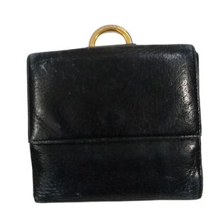 Gucci Women's Pebbled Leather Black Fold-over Wallet Gold D-Ring Detail